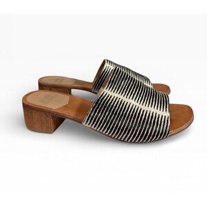 Huma Blanco Calf Hair Black & Cream Block Heel Mule Slide Sandals $290 Size 7